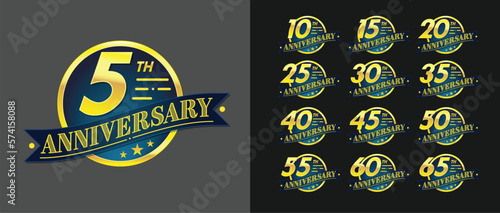 Set of Vector Anniversary Milestone Badges Years 5-65