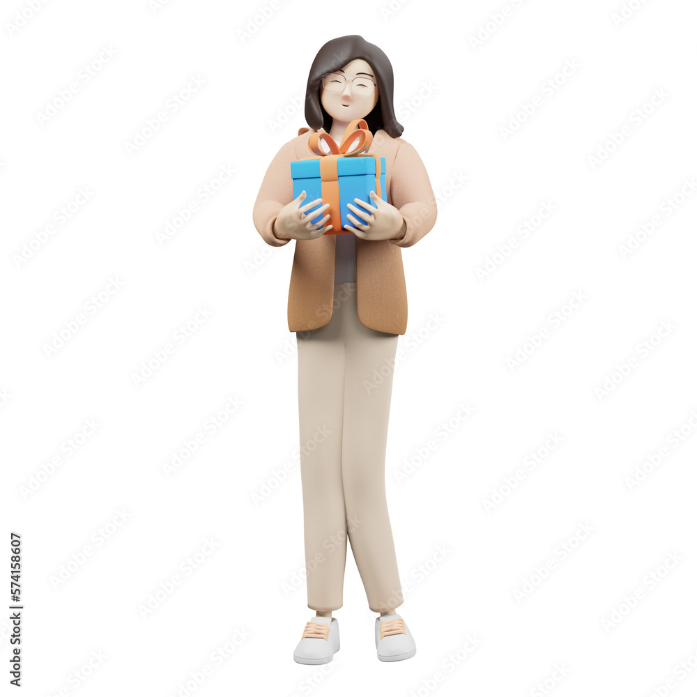 woman holding gift 3d character illustration woman holding gift 3d character illustration