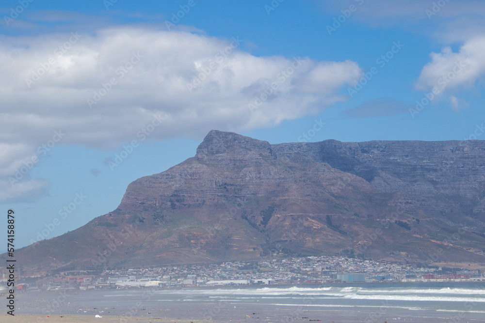 The city of Cape Town below Table mountain seen from Milnerton beach
