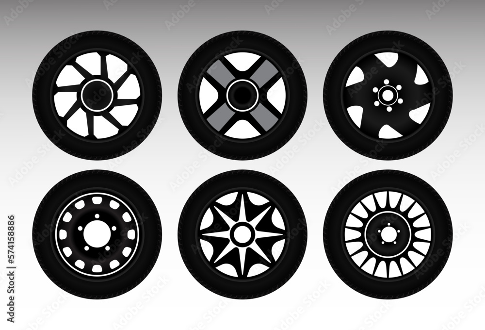 Fototapeta premium set of realistic car wheels tire isolated. 