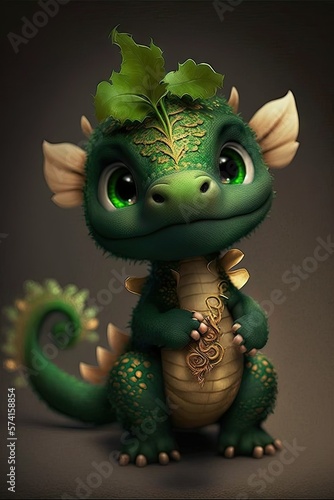 Beautiful Saint Patrick's Day Parade Celebrating Cute Creatures, Nature, and Biodiversity: Dragon Animal in Festive Green Attire Celebration of Irish Culture and Happiness (generative AI) © Get Stock