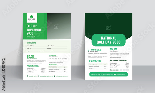 Golf tournament flyer template with sports event poster and annual brochure cover design
