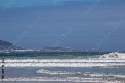 The city of Cape Town below Table mountain seen from Milnerton beach