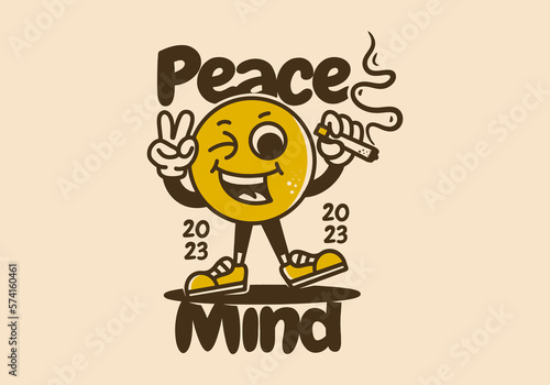 Head ball character holding a cigarette with smiling face