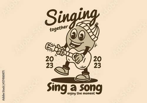 a ball character wearing a beanie is playing the guitar