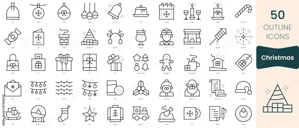 Set of christmas icons. Thin linear style icons Pack. Vector Illustration