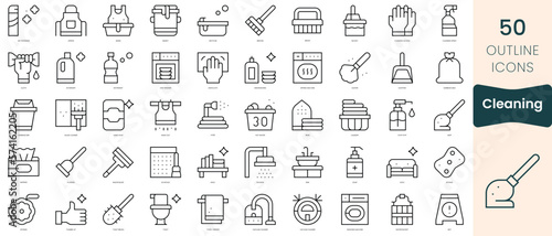 Set of cleaning icons. Thin linear style icons Pack. Vector Illustration