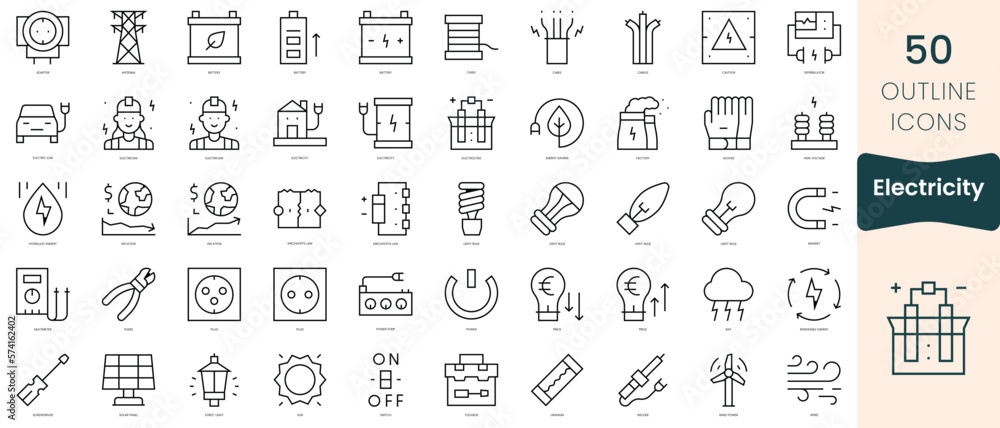 Set of electricity icons. Thin linear style icons Pack. Vector Illustration