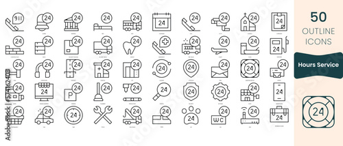 Set of hours service icons. Thin linear style icons Pack. Vector Illustration