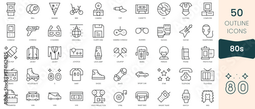 Set of 80s icons. Thin linear style icons Pack. Vector Illustration