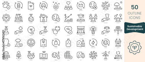 Set of sustainable development icons. Thin linear style icons Pack. Vector Illustration