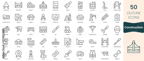 Set of construction icons. Thin linear style icons Pack. Vector Illustration
