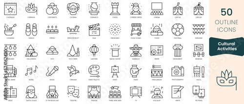 Set of cultural activities icons. Thin linear style icons Pack. Vector Illustration