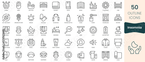 Set of insomnia icons. Thin linear style icons Pack. Vector Illustration