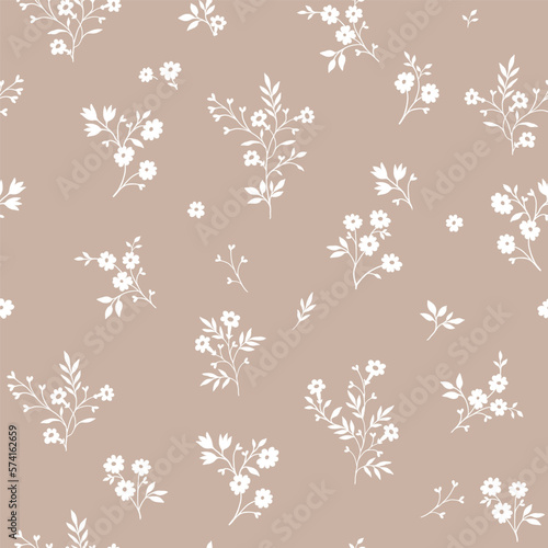 A pattern of silhouettes of white flowers on a light beige background. Cute floral aesthetic composition for wallpaper, print, poster, postcard, phone cases, banner, fabric, textiles.