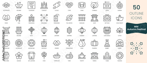 Set of mid autumn festival icons. Thin linear style icons Pack. Vector Illustration