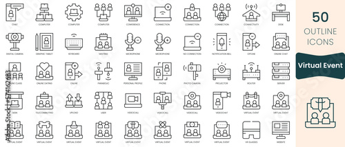 Set of virtual event icons. Thin linear style icons Pack. Vector Illustration
