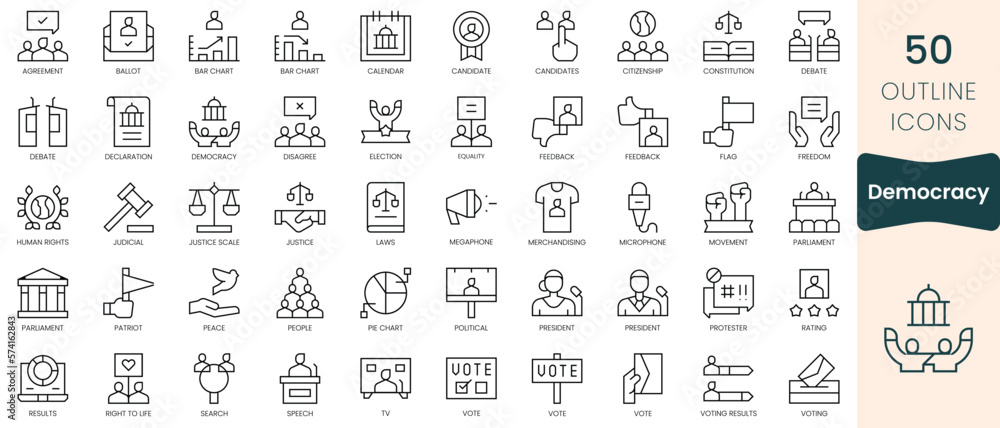 Set of democracy icons. Thin linear style icons Pack. Vector Illustration