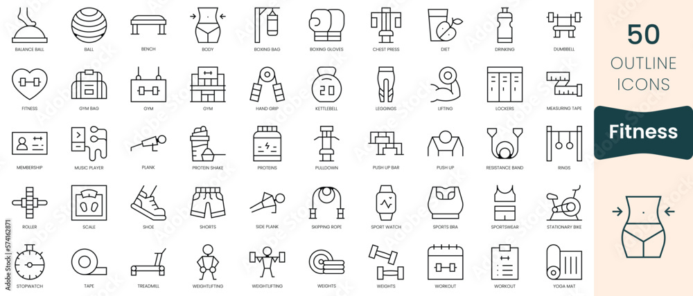 Set of fitness icons. Thin linear style icons Pack. Vector Illustration Set of fitness icons. Thin linear style icons Pack. Vector Illustration