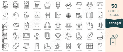 Set of teenager icons. Thin linear style icons Pack. Vector Illustration