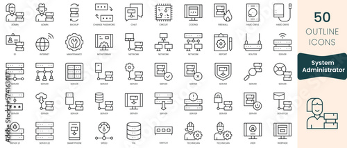 Set of system administrator icons. Thin linear style icons Pack. Vector Illustration