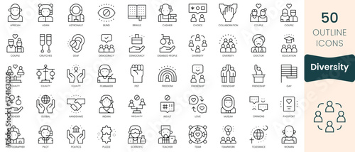 Set of diversity icons. Thin linear style icons Pack. Vector Illustration