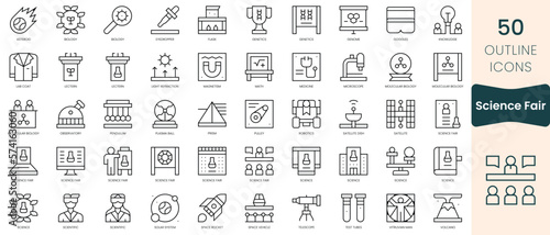 Set of science fair icons. Thin linear style icons Pack. Vector Illustration