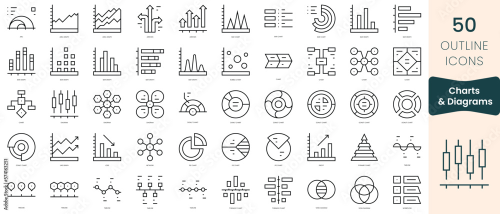 Set of charts and diagrams icons. Thin linear style icons Pack. Vector ...