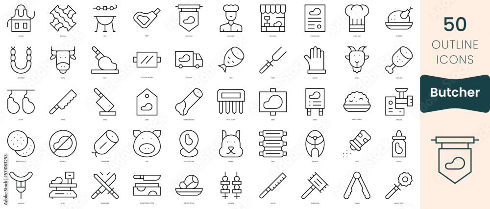 Set of butcher icons. Thin linear style icons Pack. Vector Illustration Set of butcher icons. Thin linear style icons Pack. Vector Illustration