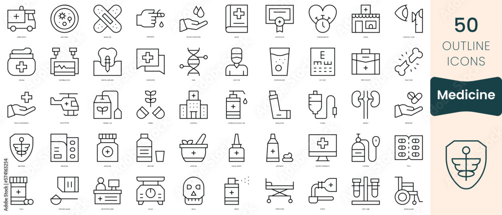 Set of medicine icons. Thin linear style icons Pack. Vector Illustration Set of medicine icons. Thin linear style icons Pack. Vector Illustration