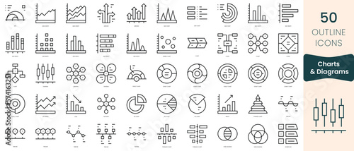 Set of charts and diagrams icons. Thin linear style icons Pack. Vector Illustration