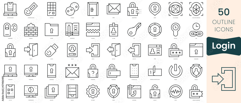 Set of login icons. Thin linear style icons Pack. Vector Illustration Set of login icons. Thin linear style icons Pack. Vector Illustration