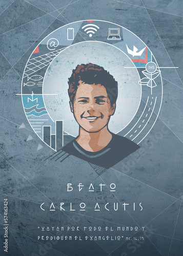 Tableau sur toile Hand drawn illustration of Beato Carlo Acutis.