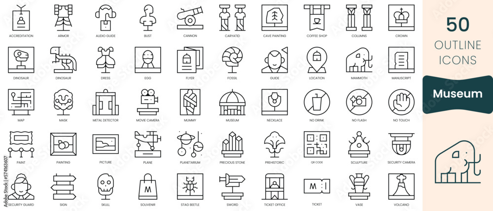 Set of museum icons. Thin linear style icons Pack. Vector Illustration