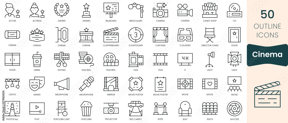 Set of cinema icons. Thin linear style icons Pack. Vector Illustration Set of cinema icons. Thin linear style icons Pack. Vector Illustration