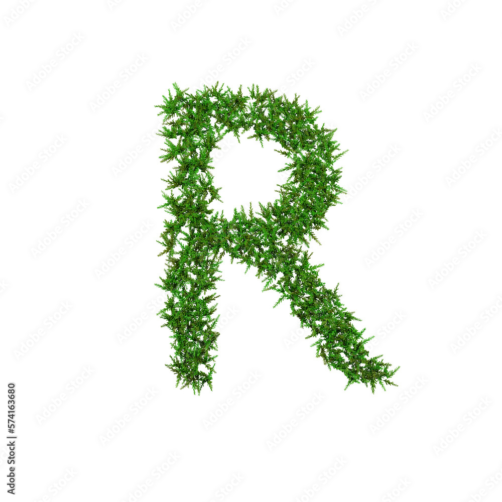 Upper letters of green grass alphabet isolated on white background. 3d illustration Upper letters of green grass alphabet isolated on white background. 3d illustration