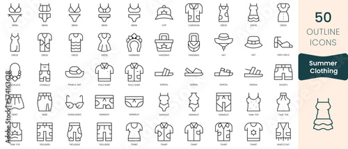 Set of summer clothing icons. Thin linear style icons Pack. Vector Illustration
