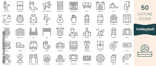 Set of volleyball icons. Thin linear style icons Pack. Vector Illustration