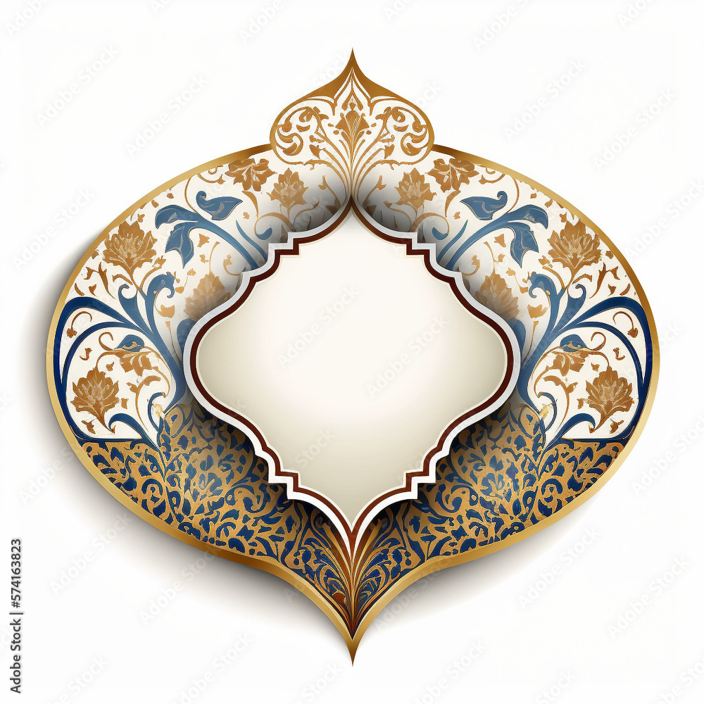 Islamic Arabic Arabesque Ornament Border Luxury Abstract White Background with Copy Space for Text. Generative ai