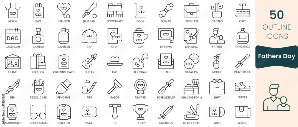 Set of fathers day icons. Thin linear style icons Pack. Vector Illustration