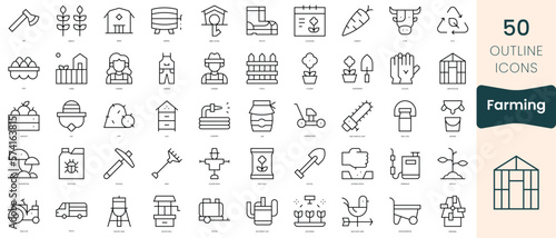 Set of farming icons. Thin linear style icons Pack. Vector Illustration
