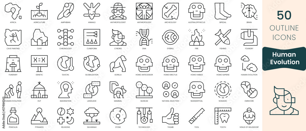 Set of human evolution icons. Thin linear style icons Pack. Vector Illustration Set of human evolution icons. Thin linear style icons Pack. Vector Illustration