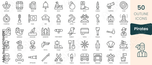 Set of pirates icons. Thin linear style icons Pack. Vector Illustration