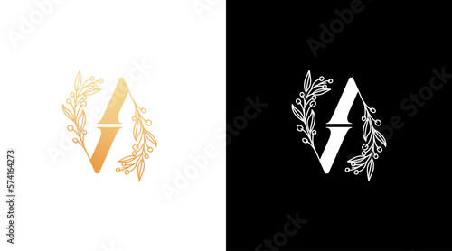 Letter AV and flower logo design initial vector monogram icon style template