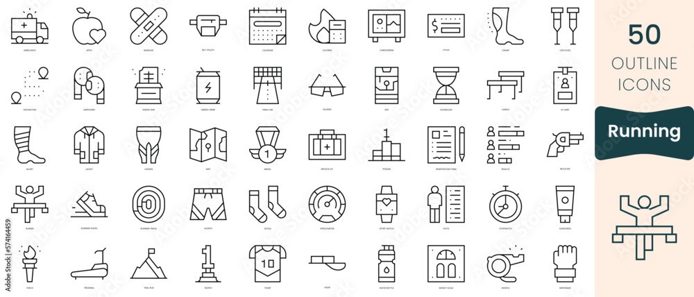 Set of running icons. Thin linear style icons Pack. Vector Illustration