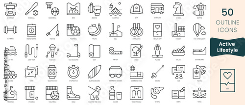 Set of active lifestyle icons. Thin linear style icons Pack. Vector Illustration