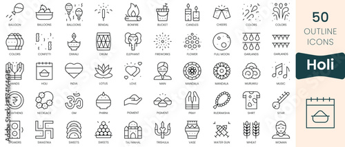 Set of holi icons. Thin linear style icons Pack. Vector Illustration