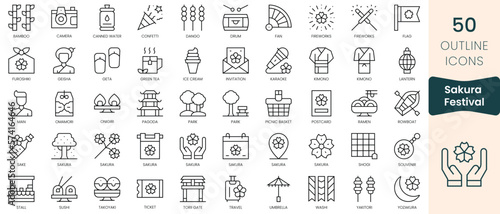 Set of sakura festival icons. Thin linear style icons Pack. Vector Illustration