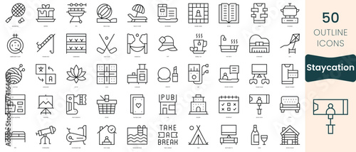 Set of staycation icons. Thin linear style icons Pack. Vector Illustration photo