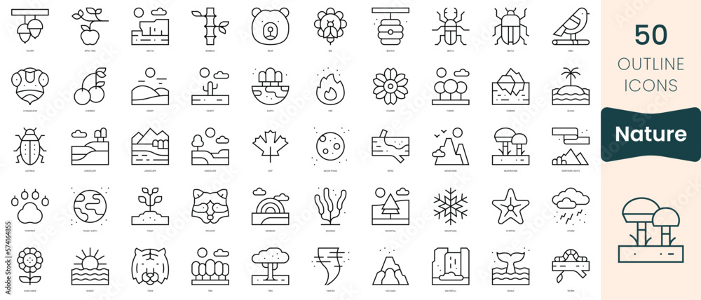 Set of nature icons. Thin linear style icons Pack. Vector Illustration